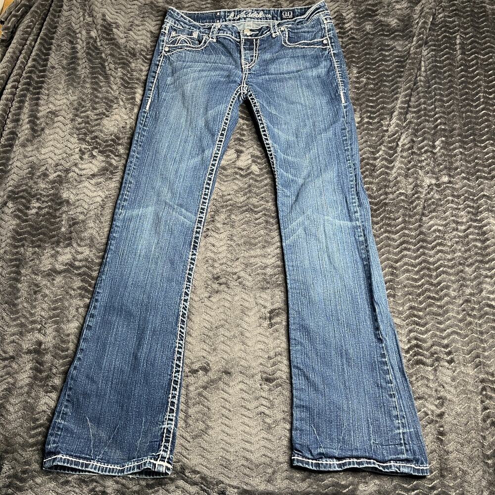 LA Idol USA Jeans Womens Size 11 Blue Denim Low Waist Flat Front Flare Leg Pants